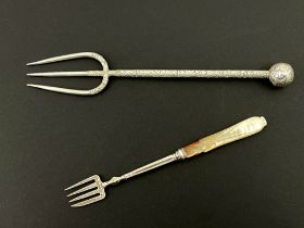A Victorian silver toasting fork and a sardine fork, James Collins, Birmingham 1854