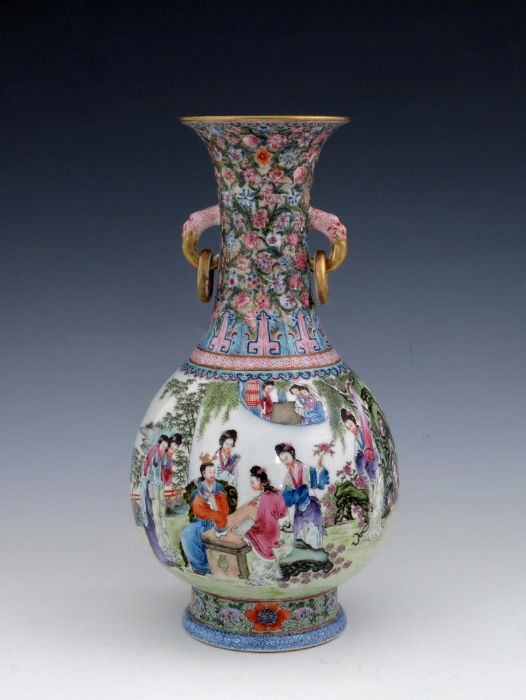 A Chinese Republican famille rose vase, twin handled baluster form - Image 2 of 8