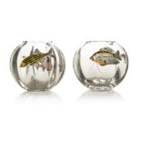 Webb Corbett, a pair of enamelled glass aquarium or fish bowl vases
