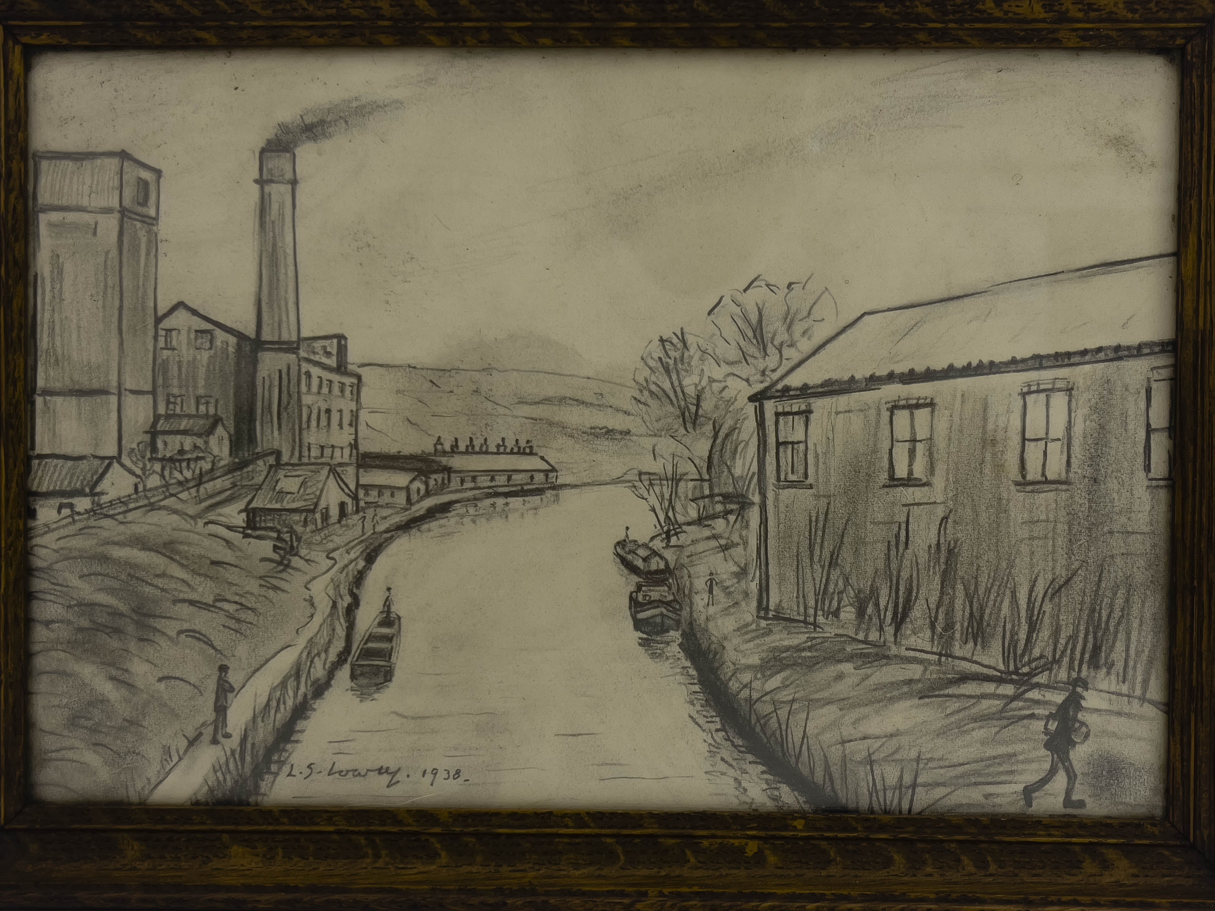 Style of Laurence Stephen Lowry RA (British, 1887-1977), Mill and Canal Scene, bears signature and - Image 2 of 5