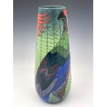 Sally Tuffin for Dennis Chinaworks, Parakeet vase, tapered cylindrical form, 34cm high