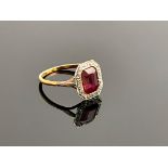 A synthetic ruby ring, on gold and white metal band, circa 1920s