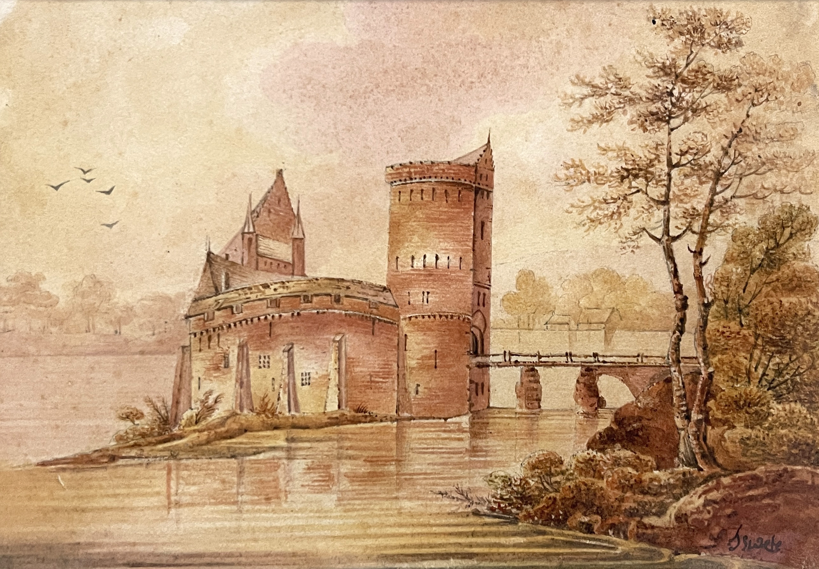 S.. Parrott (British, 19th Century), a lake scene with a castle ruin, signed l.l. watercolour, 20 by - Image 3 of 13