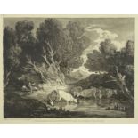 After Thomas Gainsborough R.A., A Watering Place - wooded landscape with cows and two figures, re-