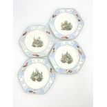 A set of four Spode ornithological cabinet plates, circa 1820, of hexagonal form, each painted