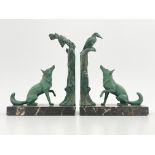 Max Le Verrier, a pair of Art Deco patinated art metal bookends