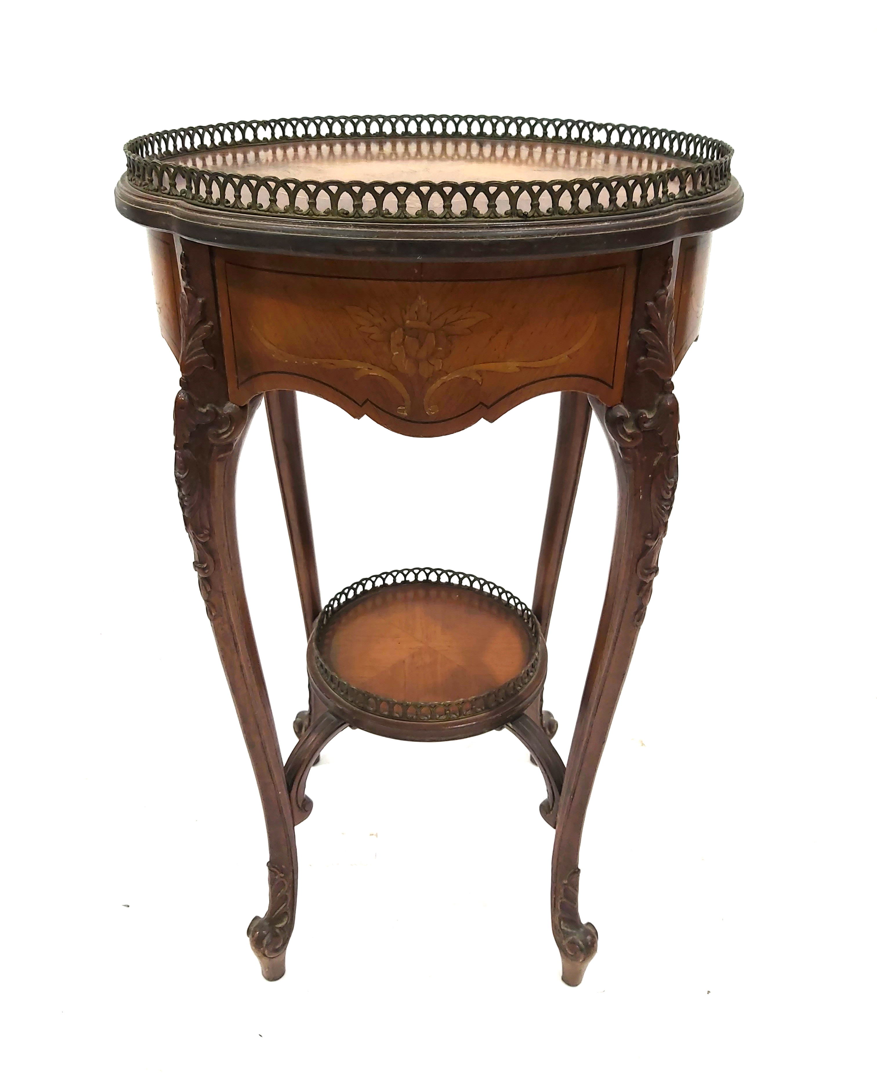 A French kingwood lamp table, early 20th Century of Louis XVI design, floral marquetry inlaid,