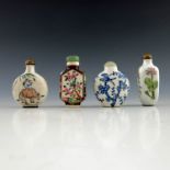 A group of Chinese snuff bottles, to include two of moonflask and shouldered form, painted with