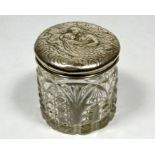 An Edwardian silver topped cut glass pot, James Deakin & Sons, Chester 1905