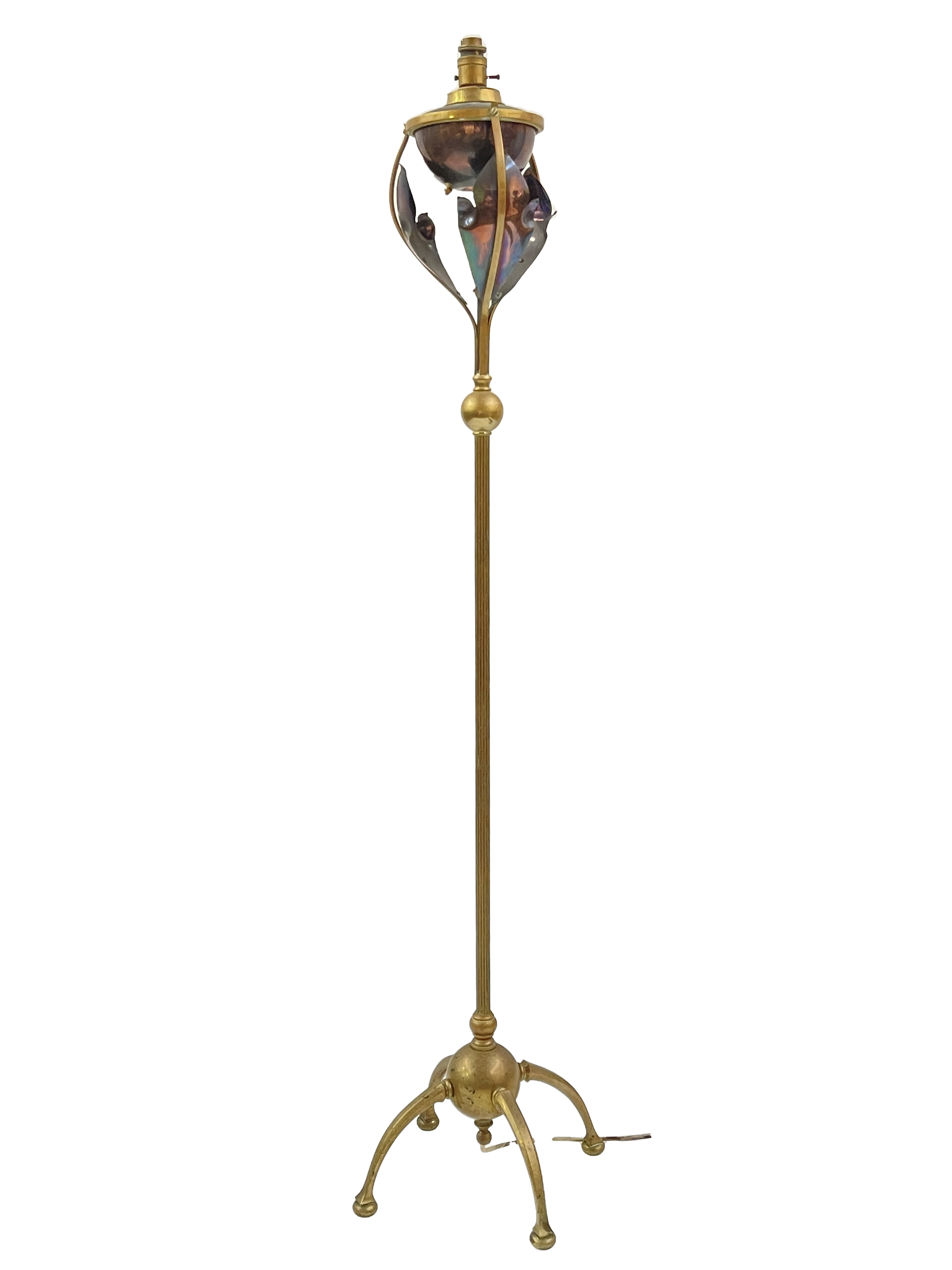 W A S Benson, an Arts and Crafts copper and brass floor standing lamp