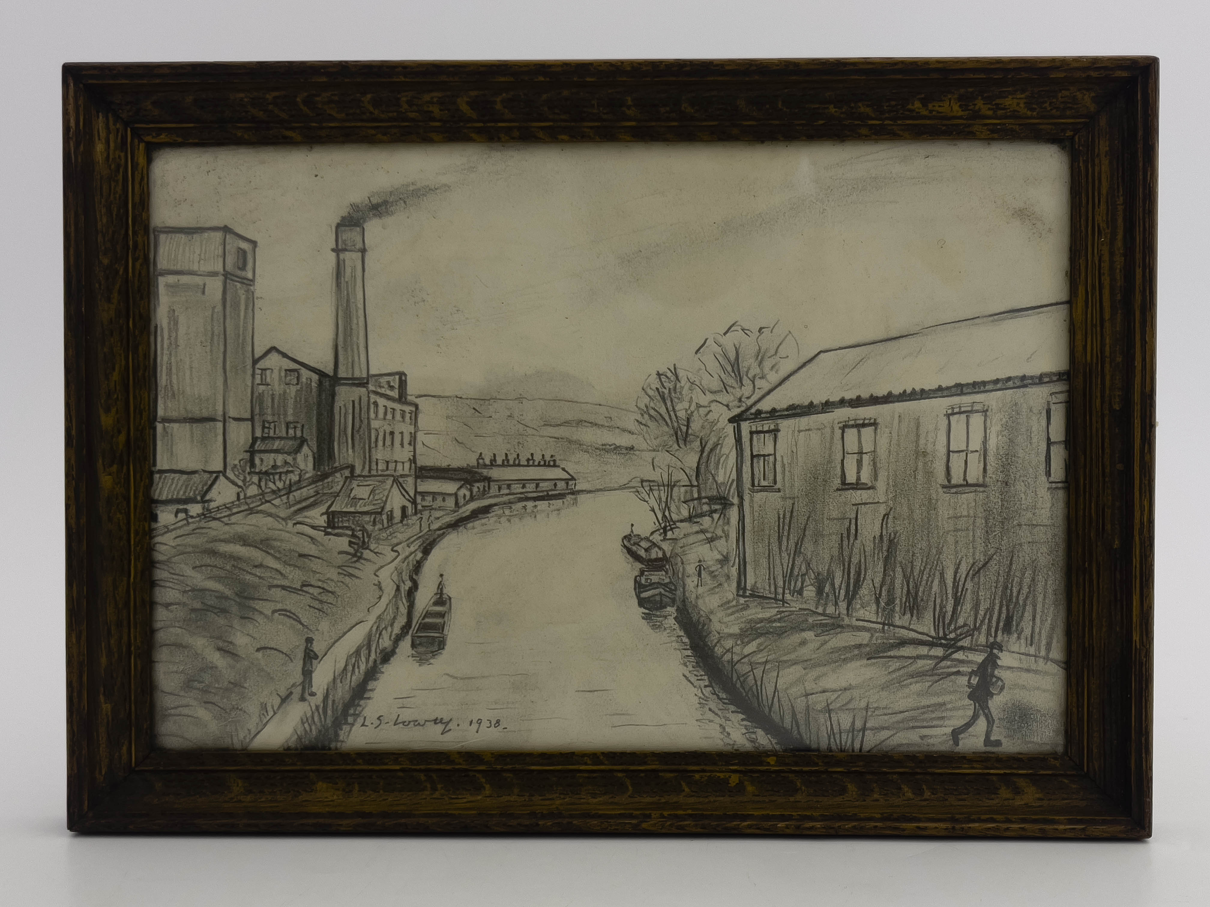 Style of Laurence Stephen Lowry RA (British, 1887-1977), Mill and Canal Scene, bears signature and - Image 4 of 5
