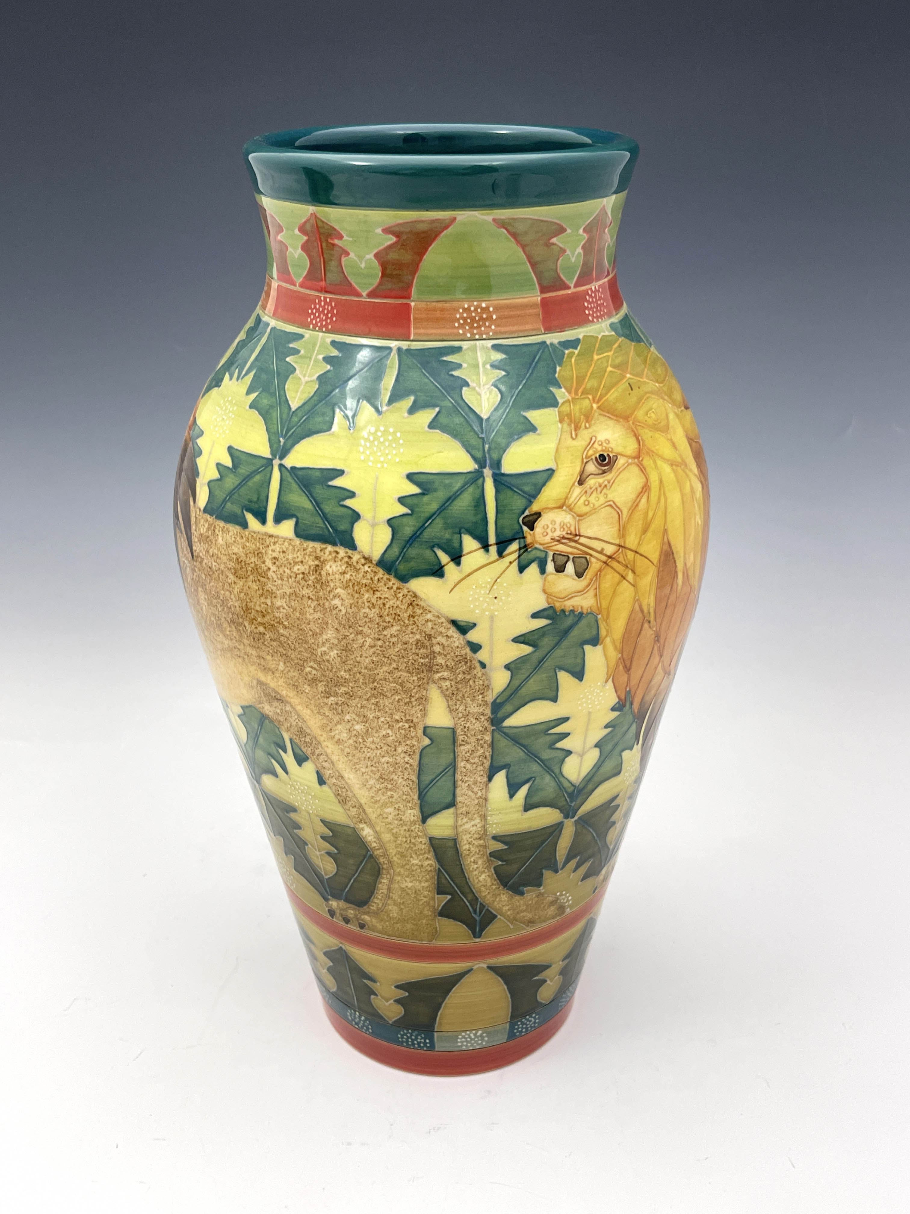 Sally Tuffin for Dennis China Works, Lion vase, inverse baluster form, 36.5cm high - Image 2 of 5