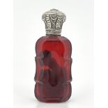 A Victorian silver mounted red glass scent bottle, circa 1840