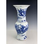 A Chinese blue and white yen yen vase, 18th century, flared rim, painted with a continuous