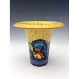 Sally Tuffin for Dennis Chinaworks, Egyptian Circles vase, flared cylindrical form,