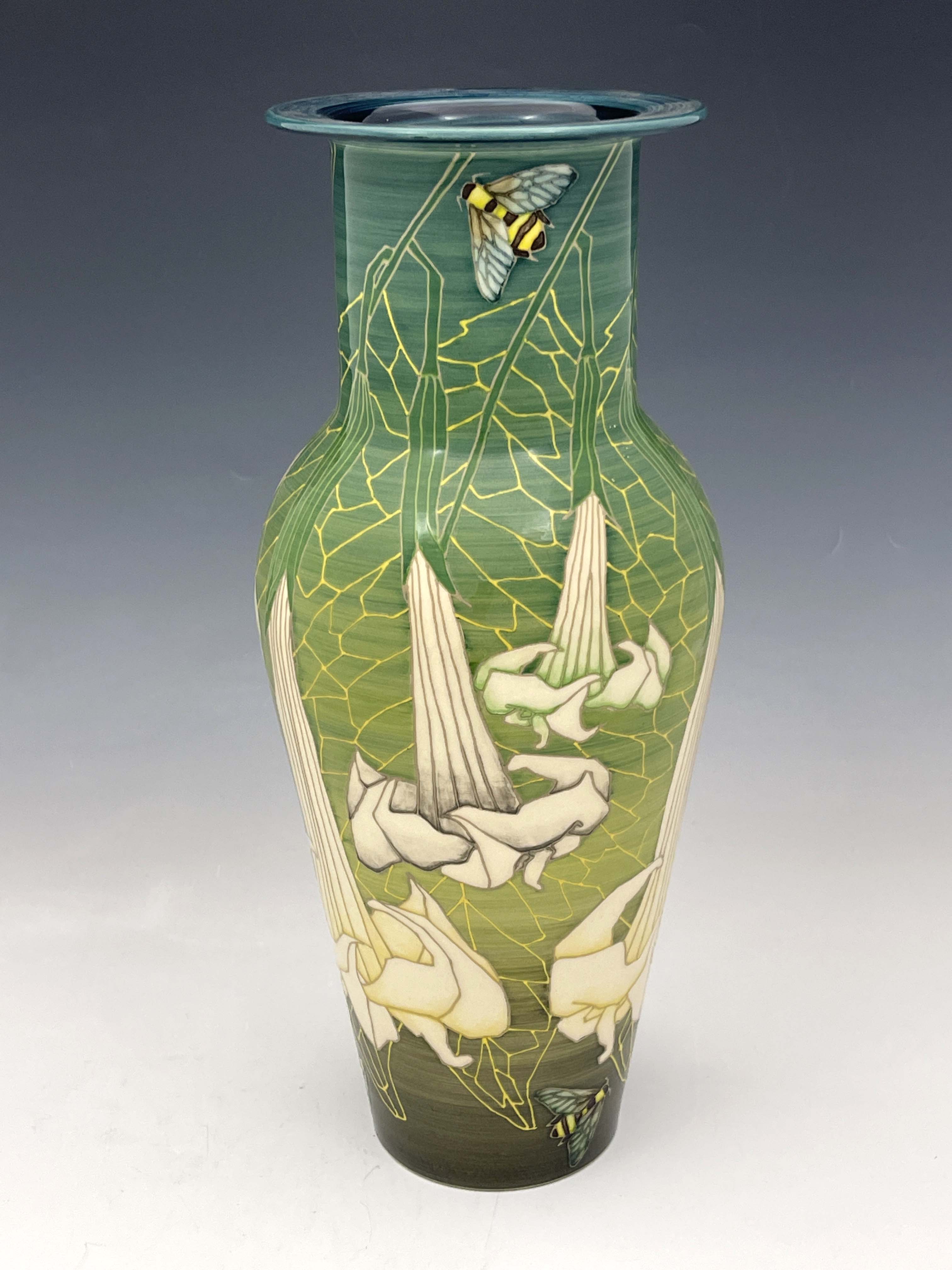 Sally Tuffin for Dennis Chinaworks, Datura pattern vase, Etruscan form, 2002, marked No 1, 41cm high