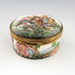 A German porcelain box and hinged cover, moulded battle scenes with polychrome decoration, gilt