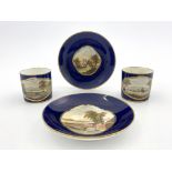 A pair of Derby Bloor coffee cans and saucers, circa 1830, each painted with a vignette landscape