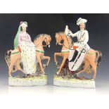 A pair of 19th Century Staffordshire flatback figure groups, King William III and Queen Mary on