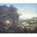 British School, 19th Century, Chilworth, a wooded landscape with cattle and sheep by a lake,