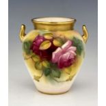M Hunt for Royal Worcester, a rose painted vase,