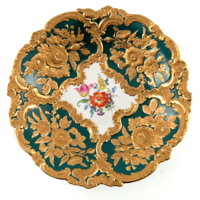 Three early 20th century Meissen floral decorated and relief moulded dishes - Image 6 of 8