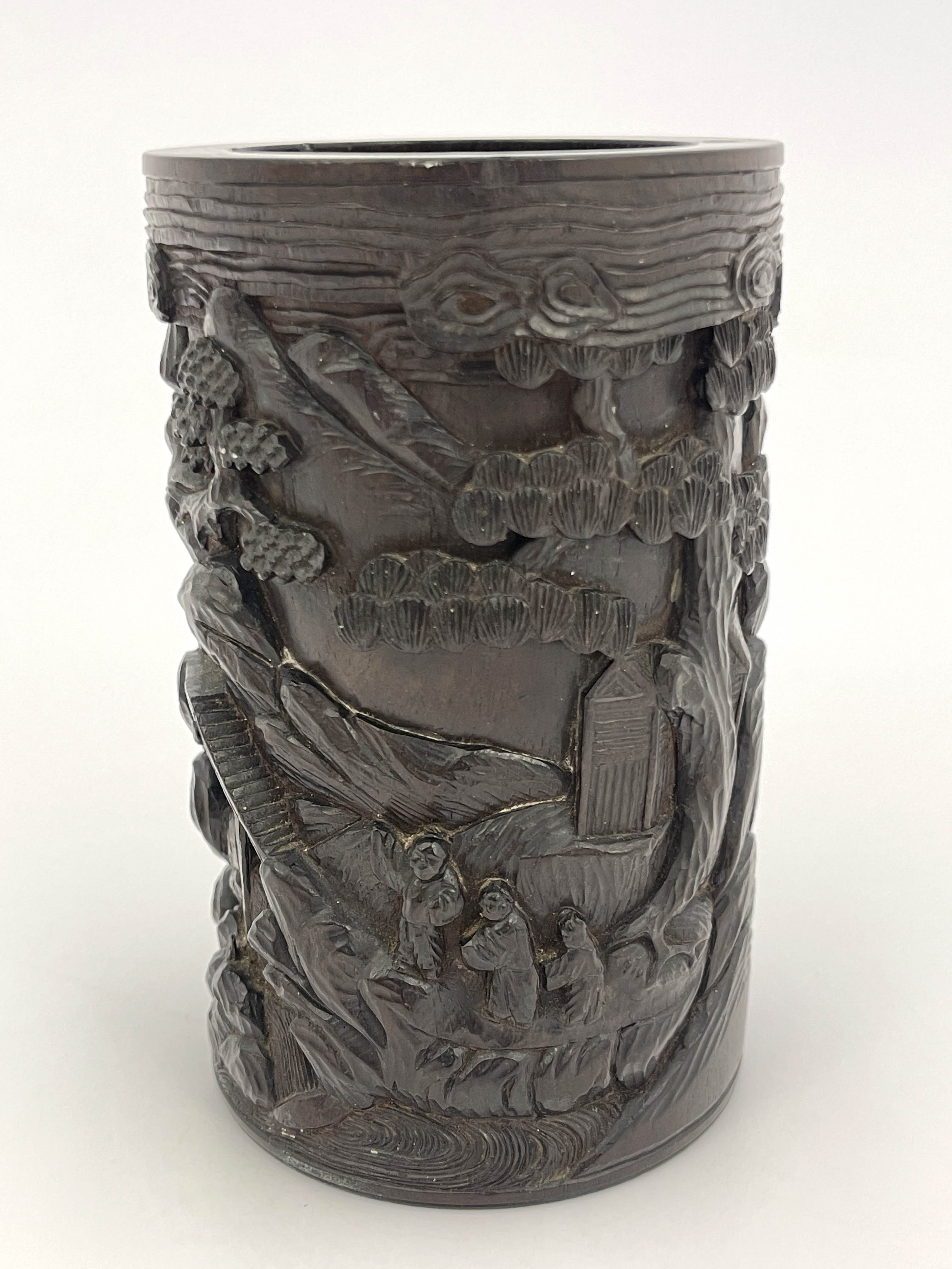 A Chinese carved hardwood brush pot, - Image 4 of 4