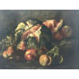 Follower of Luca Forte, still life of a watermelon, grapes, pears and apples, oil on re-lined