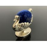 A late Victorian novelty silver pin cushion, Birmingham 1894, in the form of a double swan