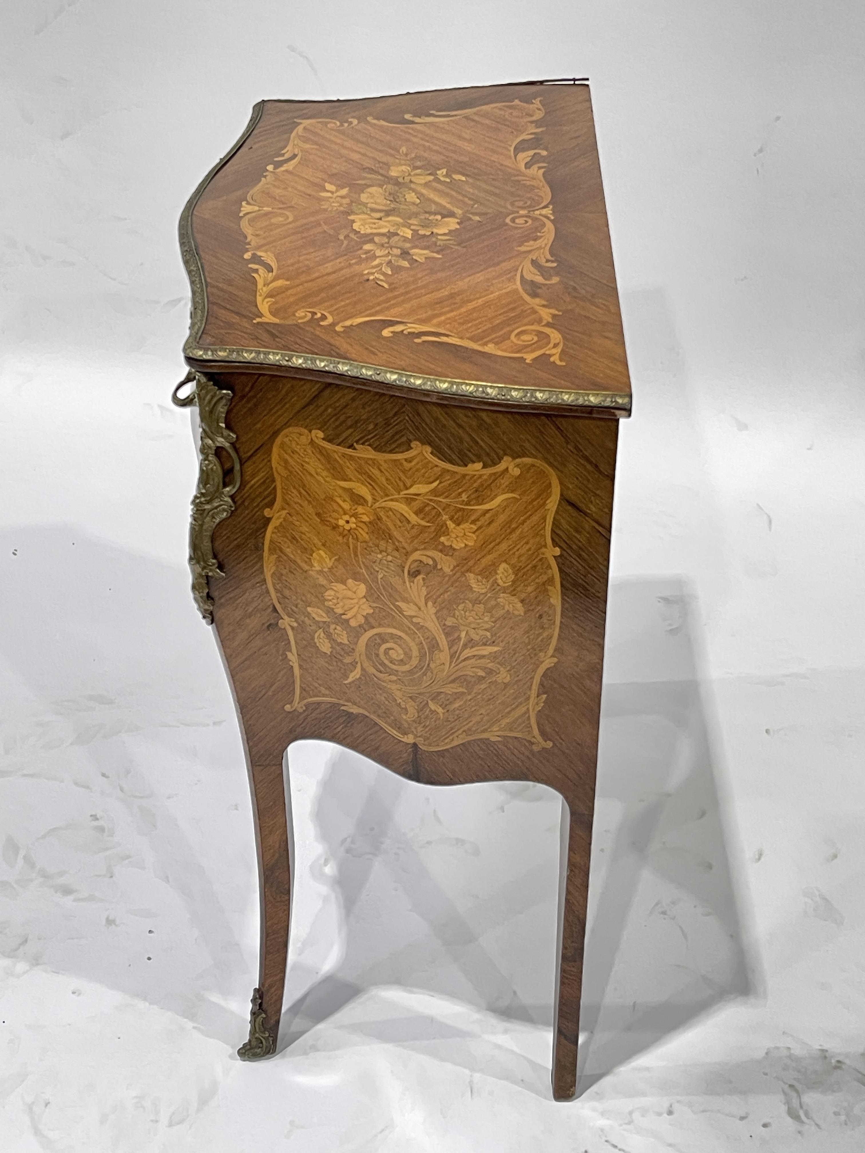 A small kingwood commode of Louis XV design, serpentine bombe form, floral and scroll marquetry - Image 2 of 2