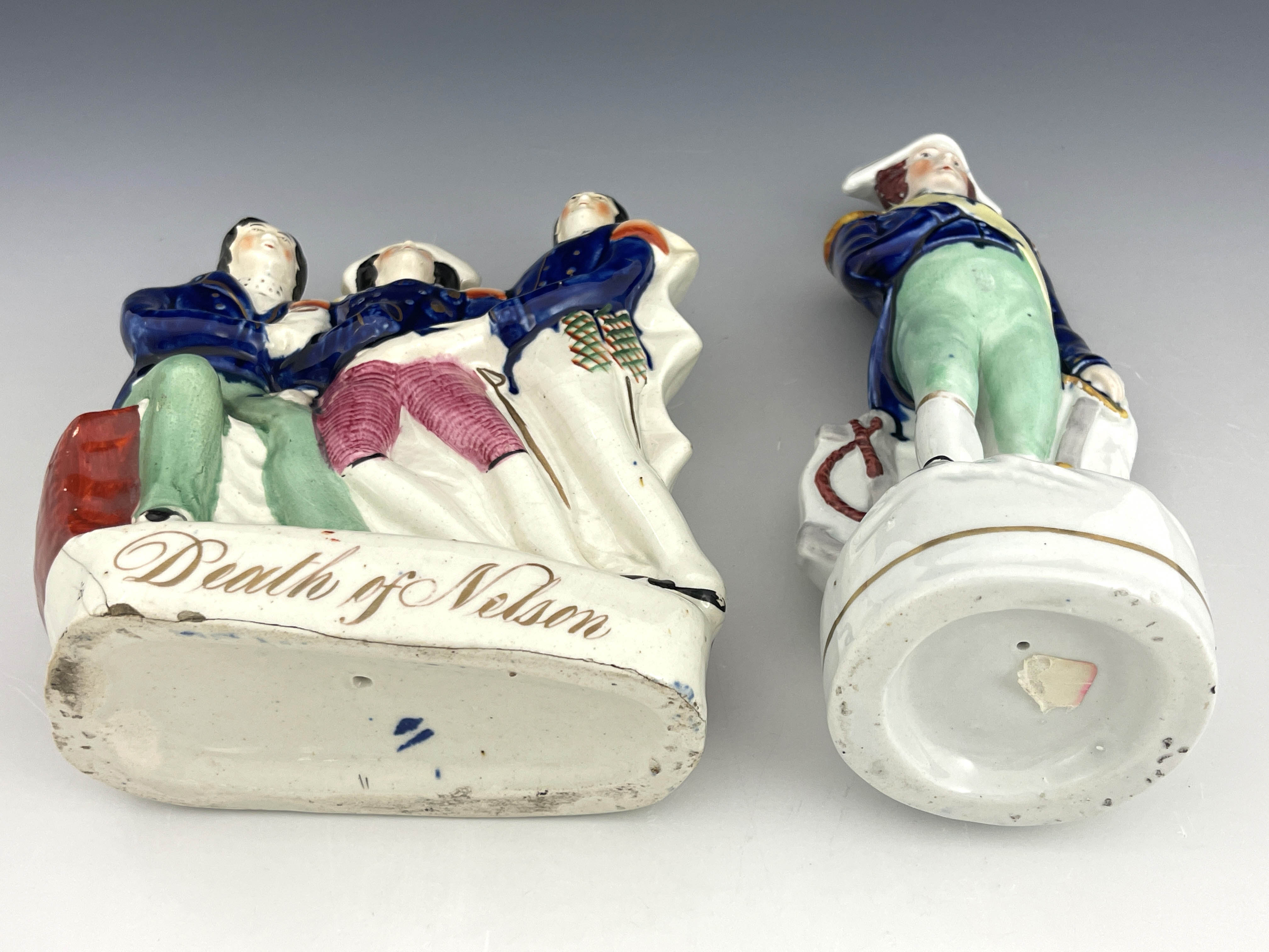 A mid 19th Century Staffordshire pottery flatback figure group, Death of Nelson, 22cm high, and a - Image 4 of 4