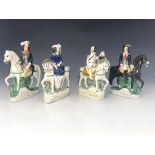 A pair of late 19th Century Staffordshire pottery flatback figures, Dick Turpin and his accomplice