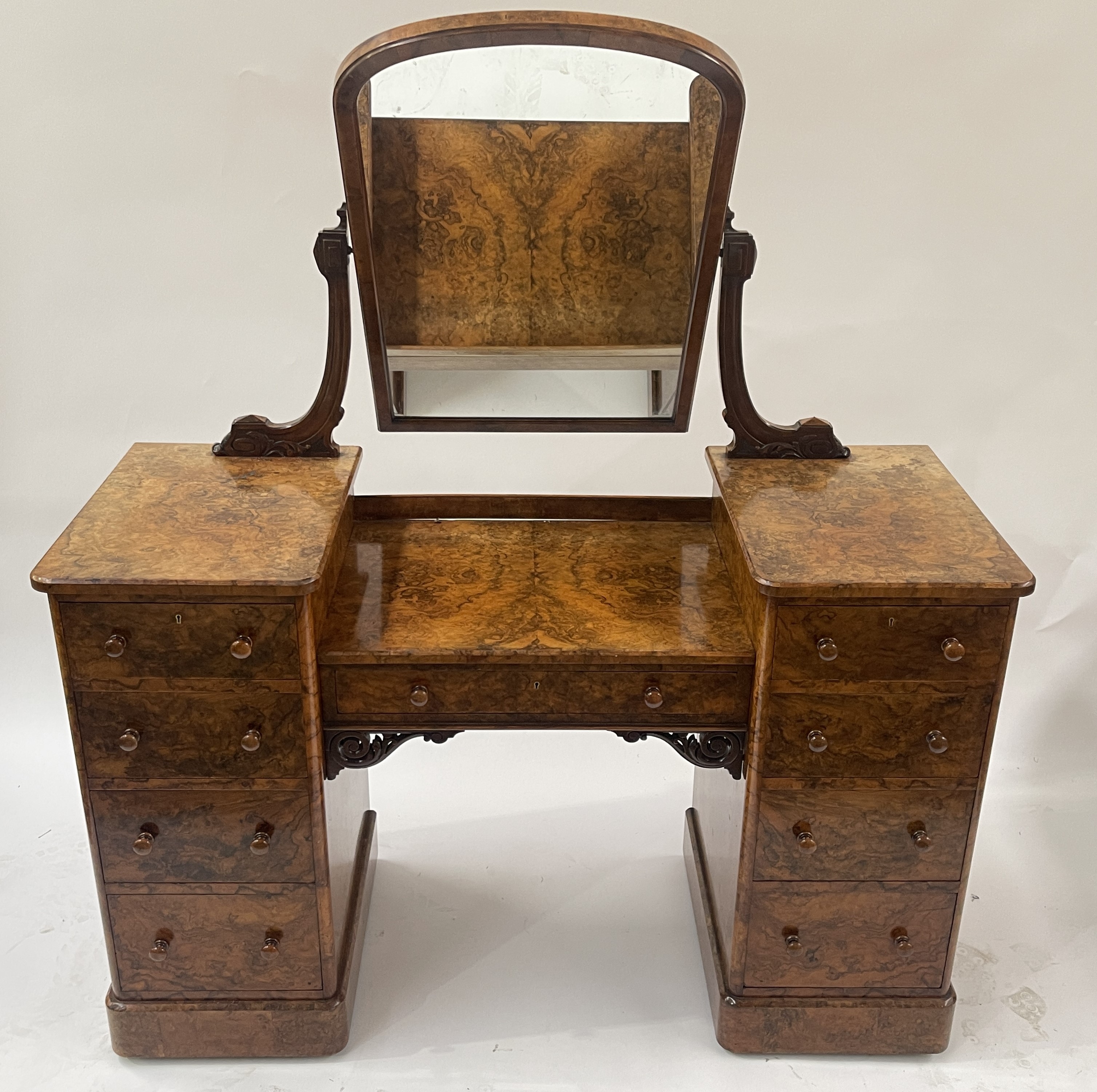 Heal & Son, London, a Victorian burr walnut dressing table, circa 1860, arched top swing mirror, - Image 2 of 2