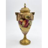 J Smith for Royal Worcester, a fruit painted pedestal vase and cover