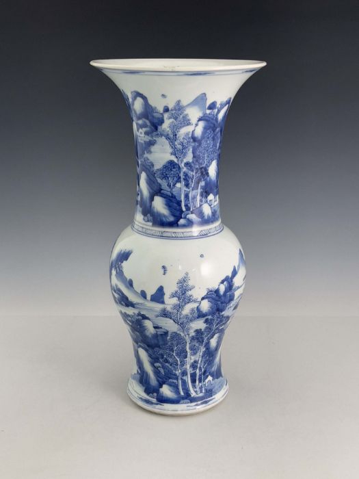 A Chinese blue and white yen yen vase, 18th century, flared rim, painted with a continuous - Image 3 of 5