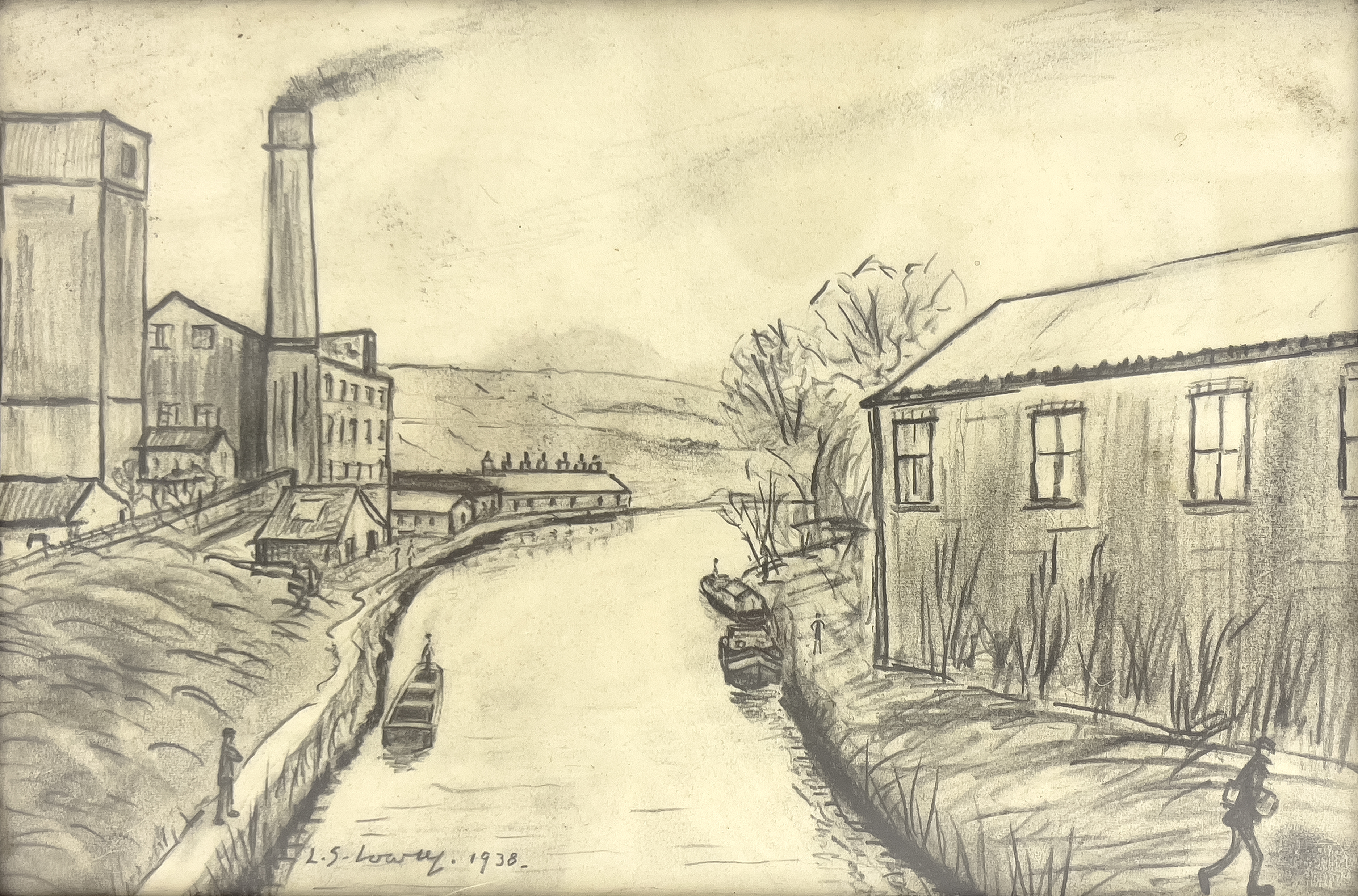 Style of Laurence Stephen Lowry RA (British, 1887-1977), Mill and Canal Scene, bears signature and