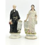 A pair of mid 19th Century Staffordshire pottery figures, Popery and Protestantism, of Parr type,