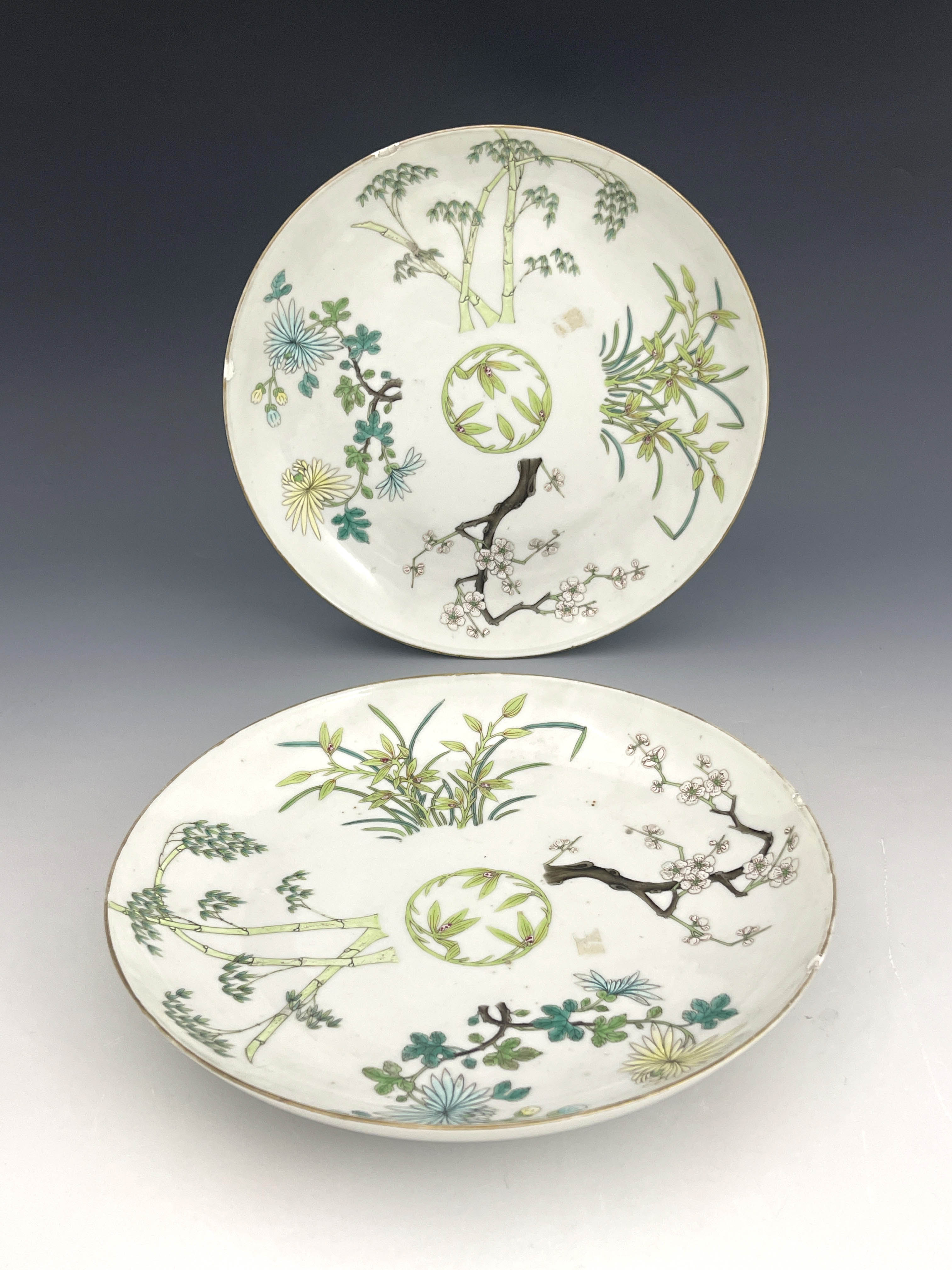 A pair of Chinese famille verte plates, Daoguang marks and probably of the period