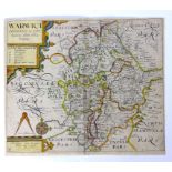 Saxton & Kip, Warwickshire, circa 1637, hand-coloured engraved map on laid paper, 30cm x 36cm,