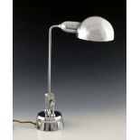 Perriand for Jumo, a chromed metal desk lamp, circa 1930, the hemispherical shade on adjustable