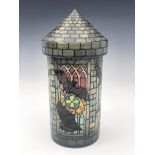 Sally Tuffin for Dennis Chinaworks, bat tower jar and cover, cylindrical form, 22.5cm high