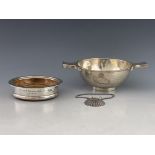 An Edwardian silver quaich, Marples & Co, Sheffield 1908, 7.53ozt, an Elizabeth II silver mounted