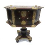 An Anglo-Indian side table or teapoy, 19th Century, brass mounts and studded with a central fretwork