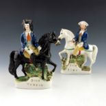 A pair of 19th Century Staffordshire pottery flatback figures, Dick Turpin and his accomplice Tom