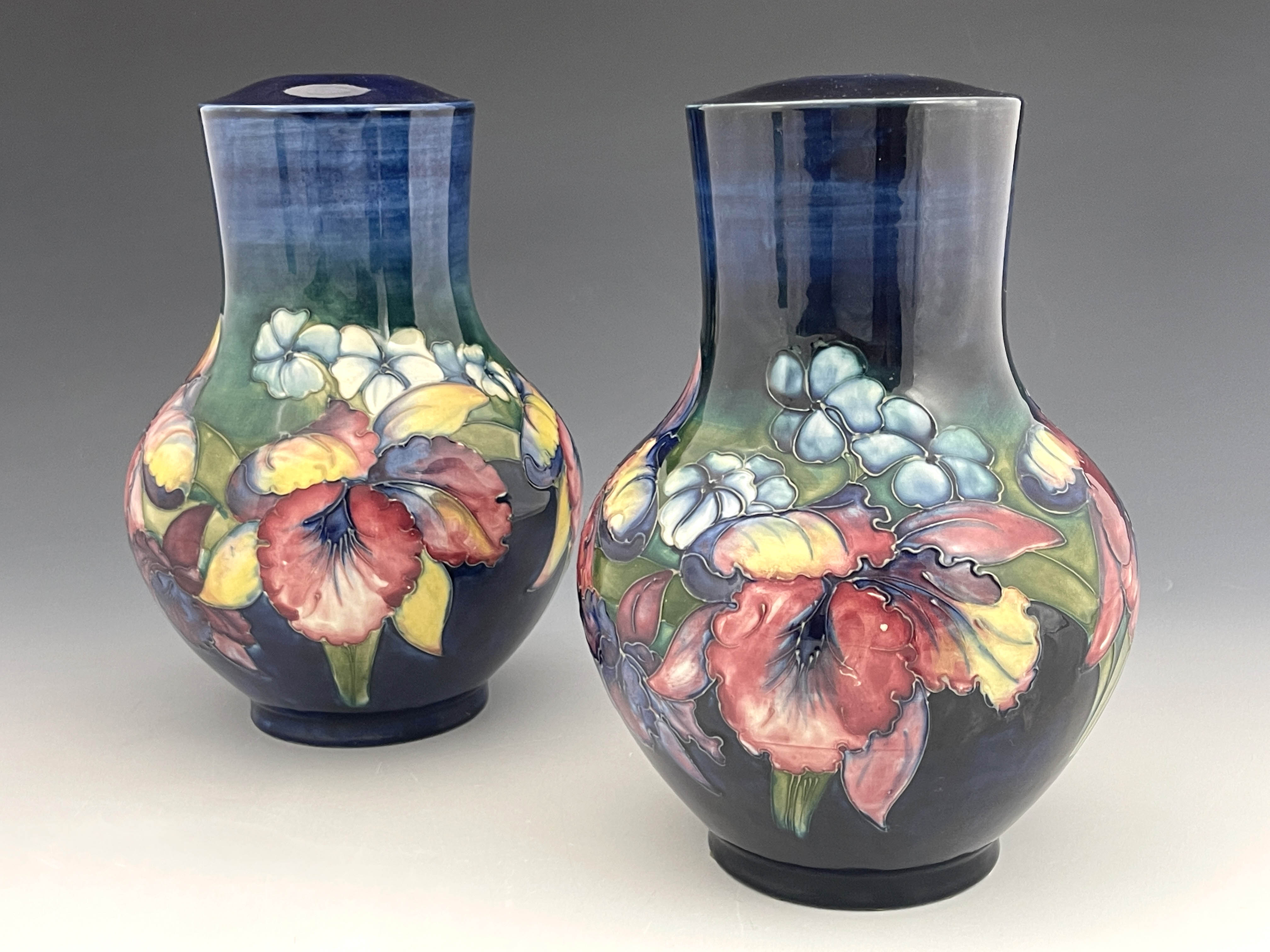 Walter Moorcroft, a pair of Orchid table lamp bases, circa 1950s, straight necked baluster form, - Image 2 of 6