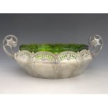 WMF, a Jugendstil silver pated twin handled bowl with green glass liner
