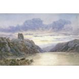 S.. Parrott (British, 19th Century), a lake scene with a castle ruin, signed l.l. watercolour, 20 by