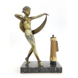 After Lorenzl, an Art Deco cold painted cast art metal match striker, modelled as a scarf Dancer