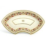 A Bloor Derby segment dish, circa 1815-20, iron red and green scroll border, gilt swags and