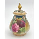 A Royal Worcester rose painted potpourri vase and cover